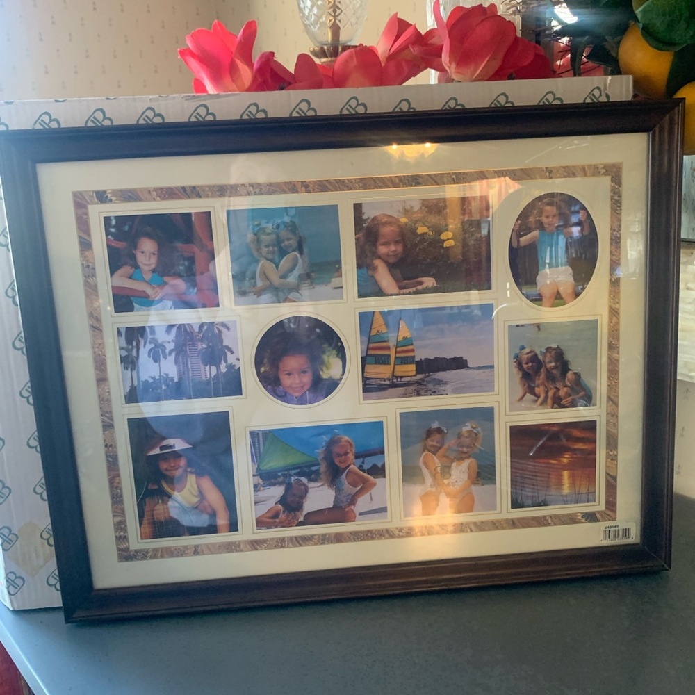 Burnes, NEW NEVER USED, picture frame with plastic cover, wood look frame.